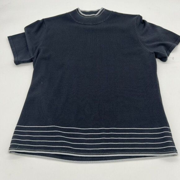 Tahari Arthur Levine Gray Silk Blend Short Sleeve Light Weight Sweater Trim 12 - Picture 1 of 5